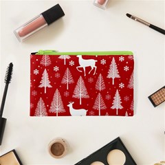 Christmas Tree Deer Pattern Red Cosmetic Bag (xs) by Ravend