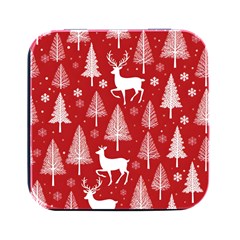 Christmas Tree Deer Pattern Red Square Metal Box (black) by Ravend