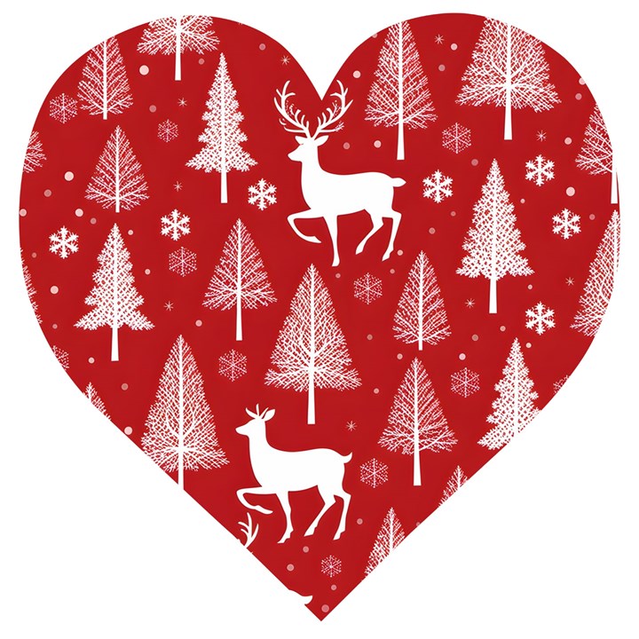 Christmas Tree Deer Pattern Red Wooden Puzzle Heart