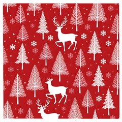 Christmas Tree Deer Pattern Red Wooden Puzzle Square