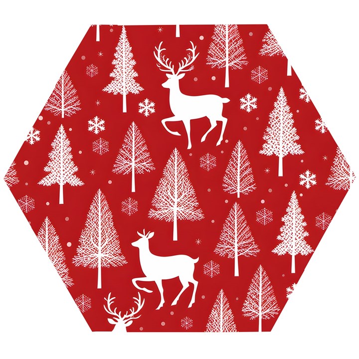 Christmas Tree Deer Pattern Red Wooden Puzzle Hexagon