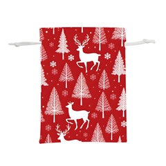 Christmas Tree Deer Pattern Red Lightweight Drawstring Pouch (l) by Ravend