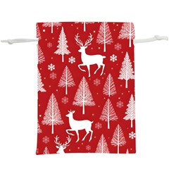 Christmas Tree Deer Pattern Red Lightweight Drawstring Pouch (xl) by Ravend