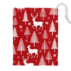 Christmas Tree Deer Pattern Red Drawstring Pouch (4xl) by Ravend