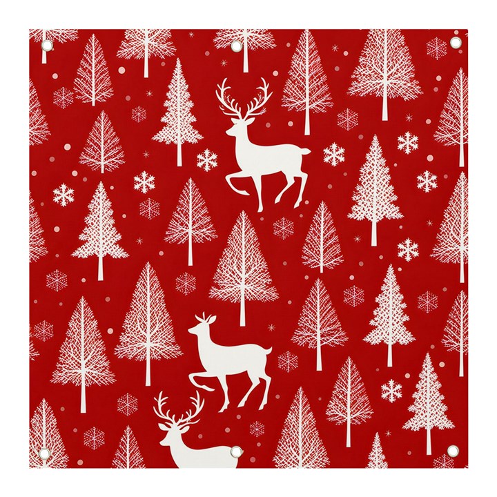 Christmas Tree Deer Pattern Red Banner and Sign 3  x 3 