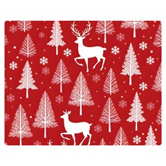 Christmas Tree Deer Pattern Red Premium Plush Fleece Blanket (Medium)