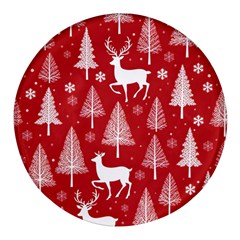 Christmas Tree Deer Pattern Red Round Glass Fridge Magnet (4 pack)