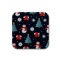 Snowmen Christmas Trees Rubber Coaster (square) by Ravend