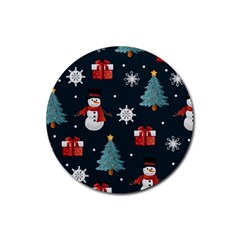 Snowmen Christmas Trees Rubber Round Coaster (4 Pack) by Ravend