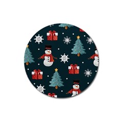 Snowmen Christmas Trees Magnet 3  (round) by Ravend