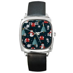 Snowmen Christmas Trees Square Metal Watch by Ravend