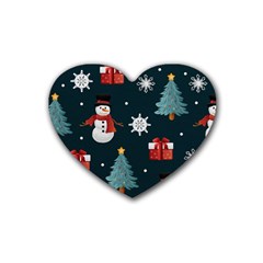 Snowmen Christmas Trees Rubber Coaster (heart) by Ravend