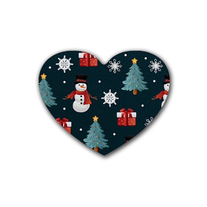 Snowmen Christmas Trees Rubber Heart Coaster (4 pack)