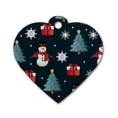 Snowmen Christmas Trees Dog Tag Heart (one Side)