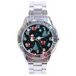 Snowmen Christmas Trees Stainless Steel Analogue Watch Front