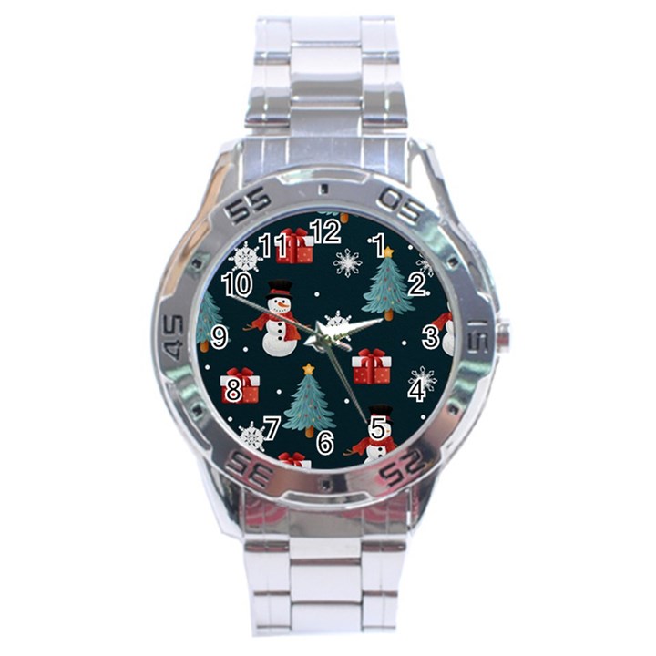 Snowmen Christmas Trees Stainless Steel Analogue Watch