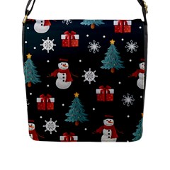 Snowmen Christmas Trees Flap Closure Messenger Bag (l) by Ravend