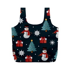 Snowmen Christmas Trees Full Print Recycle Bag (m) by Ravend