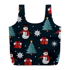 Snowmen Christmas Trees Full Print Recycle Bag (l) by Ravend