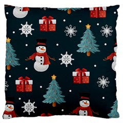 Snowmen Christmas Trees Large Premium Plush Fleece Cushion Case (two Sides) by Ravend