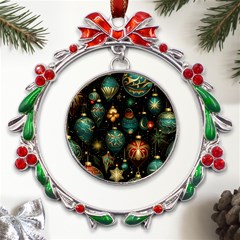 Christmas Ornaments Pattern Metal X mas Wreath Ribbon Ornament by Ravend