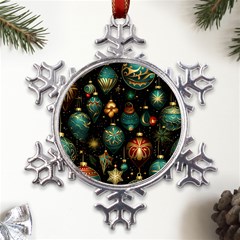 Christmas Ornaments Pattern Metal Large Snowflake Ornament by Ravend