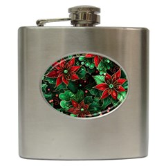 Flower Floral Pattern Christmas Hip Flask (6 Oz) by Ravend