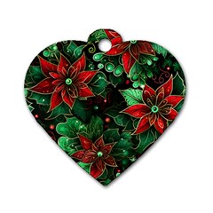 Flower Floral Pattern Christmas Dog Tag Heart (one Side)