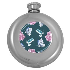 Butterfly Pattern Dead Death Rose Round Hip Flask (5 Oz) by Ravend