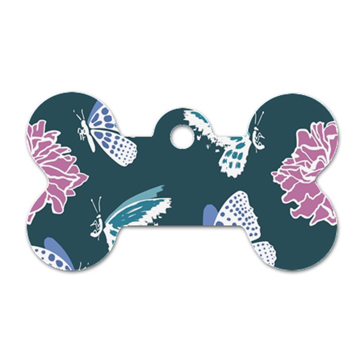 Butterfly Pattern Dead Death Rose Dog Tag Bone (Two Sides)