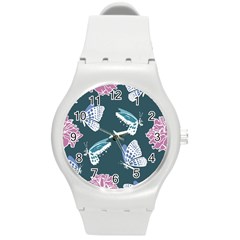 Butterfly Pattern Dead Death Rose Round Plastic Sport Watch (m) by Ravend