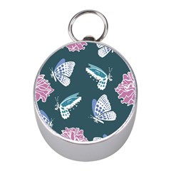 Butterfly Pattern Dead Death Rose Mini Silver Compasses by Ravend