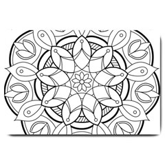 Mandala Drawing Dyes Page Large Doormat by Ravend