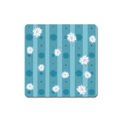 Gardenia Flowers White Blue Square Magnet by Ravend