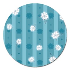 Gardenia Flowers White Blue Magnet 5  (round) by Ravend