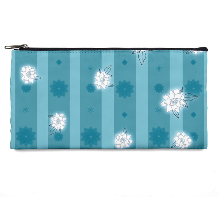 Gardenia Flowers White Blue Pencil Case