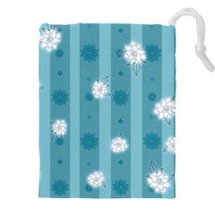 Gardenia Flowers White Blue Drawstring Pouch (4xl) by Ravend