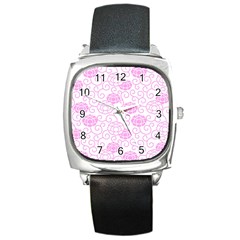 Peony Asia Spring Flowers Natural Square Metal Watch by Ravend