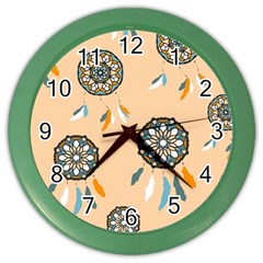 Dreamcatcher Pattern Pen Background Color Wall Clock by Ravend