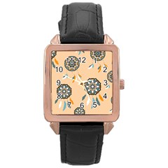 Dreamcatcher Pattern Pen Background Rose Gold Leather Watch  by Ravend