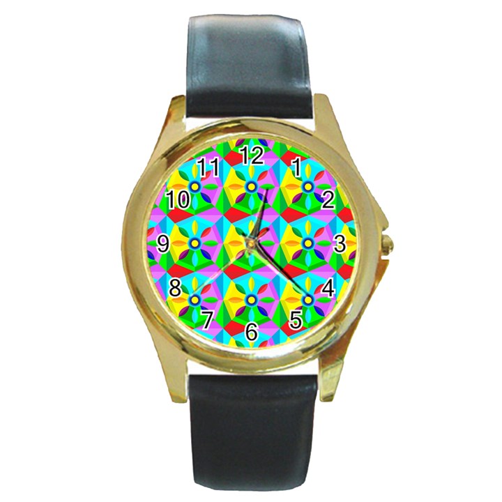 Star Texture Template Design Round Gold Metal Watch