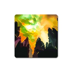 Forest Trees Nature Wood Green Square Magnet by Ravend