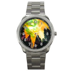 Forest Trees Nature Wood Green Sport Metal Watch by Ravend