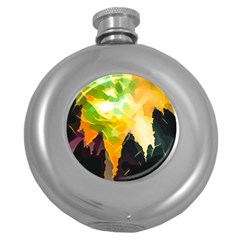 Forest Trees Nature Wood Green Round Hip Flask (5 Oz) by Ravend