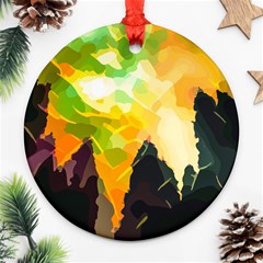 Forest Trees Nature Wood Green Round Ornament (two Sides) by Ravend