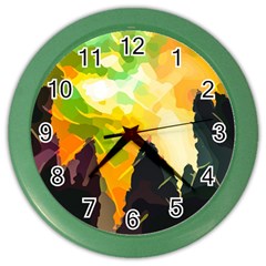 Forest Trees Nature Wood Green Color Wall Clock by Ravend