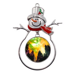 Forest Trees Nature Wood Green Metal Snowman Ornament