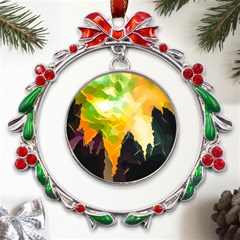 Forest Trees Nature Wood Green Metal X mas Wreath Ribbon Ornament by Ravend