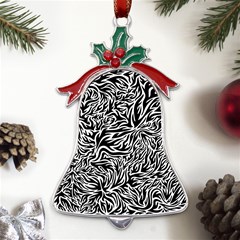 Flames Fire Pattern Digital Art Metal Holly Leaf Bell Ornament by Ravend