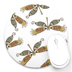 Pattern Dragonfly Background Round Mousepad by Ravend